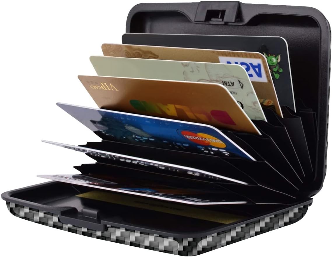 Slim Hard Card Holder Wallet for ID and Credit Cards Carbon Fiber RFID Blocking