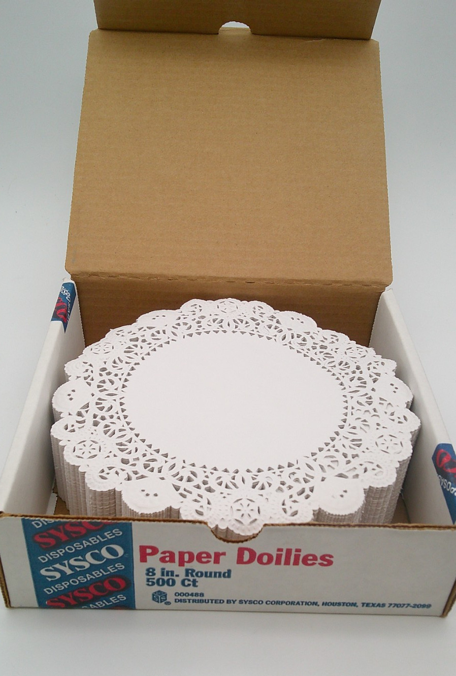 Sysco White Paper Lace Doilies 8 in. Round (500? Count) Opened Box