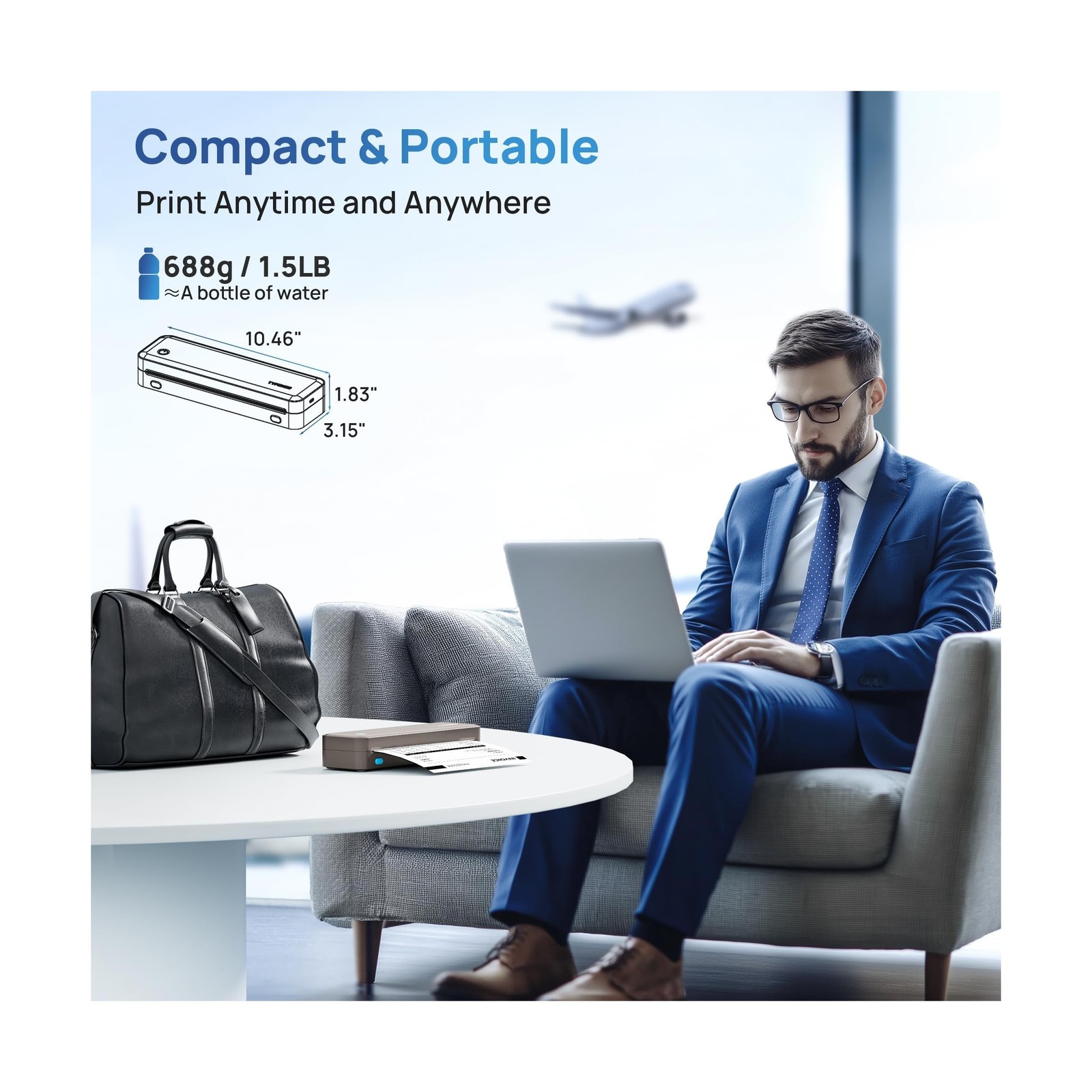 Portable Printers Wireless for Travel, D820 Thermal Inkless Printer Support S…