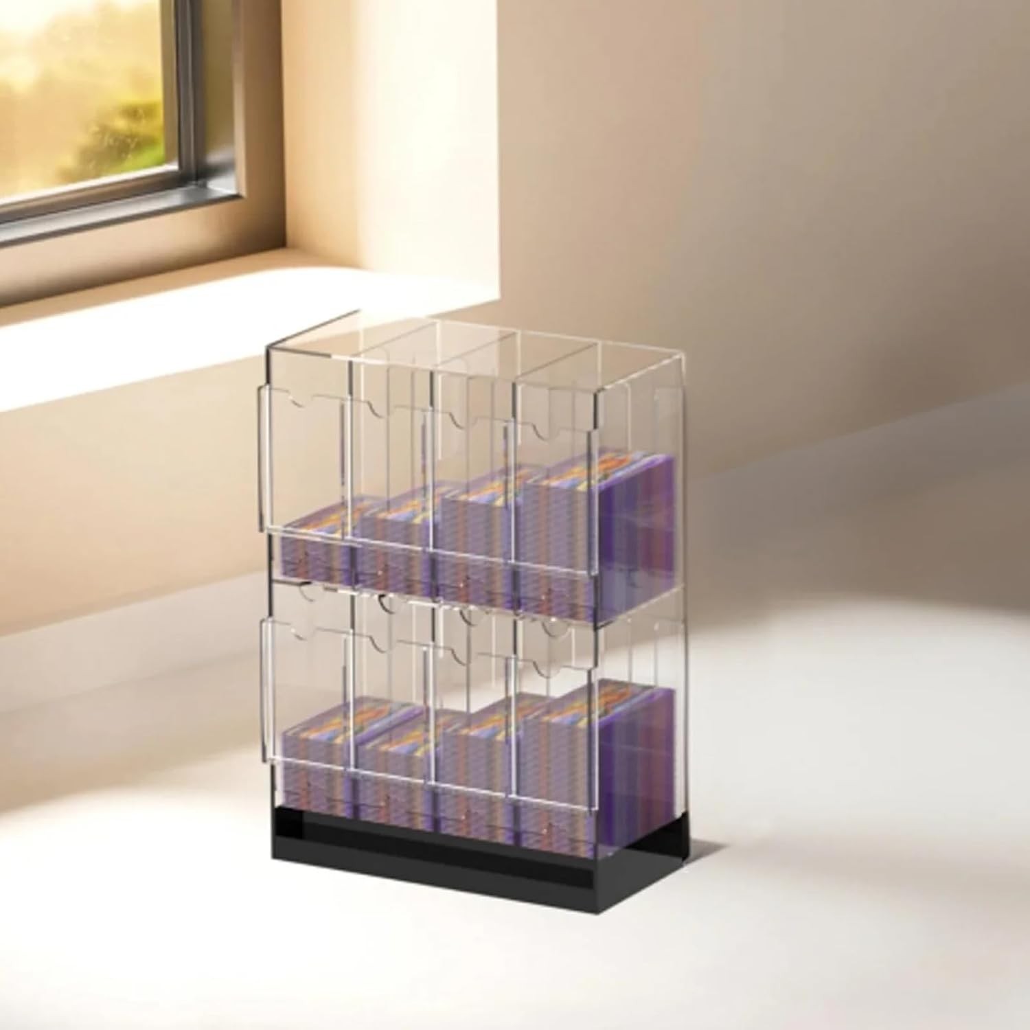 8-Slot Clear Acrylic Booster Pack Dispenser, Card Organizer with Black Base, Fit