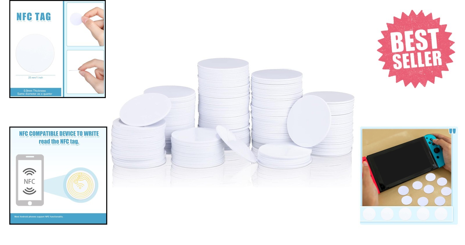 Bulk 100 NFC NTAG215 Stickers – Adhesive Backed PVC Cards for Easy Tagging