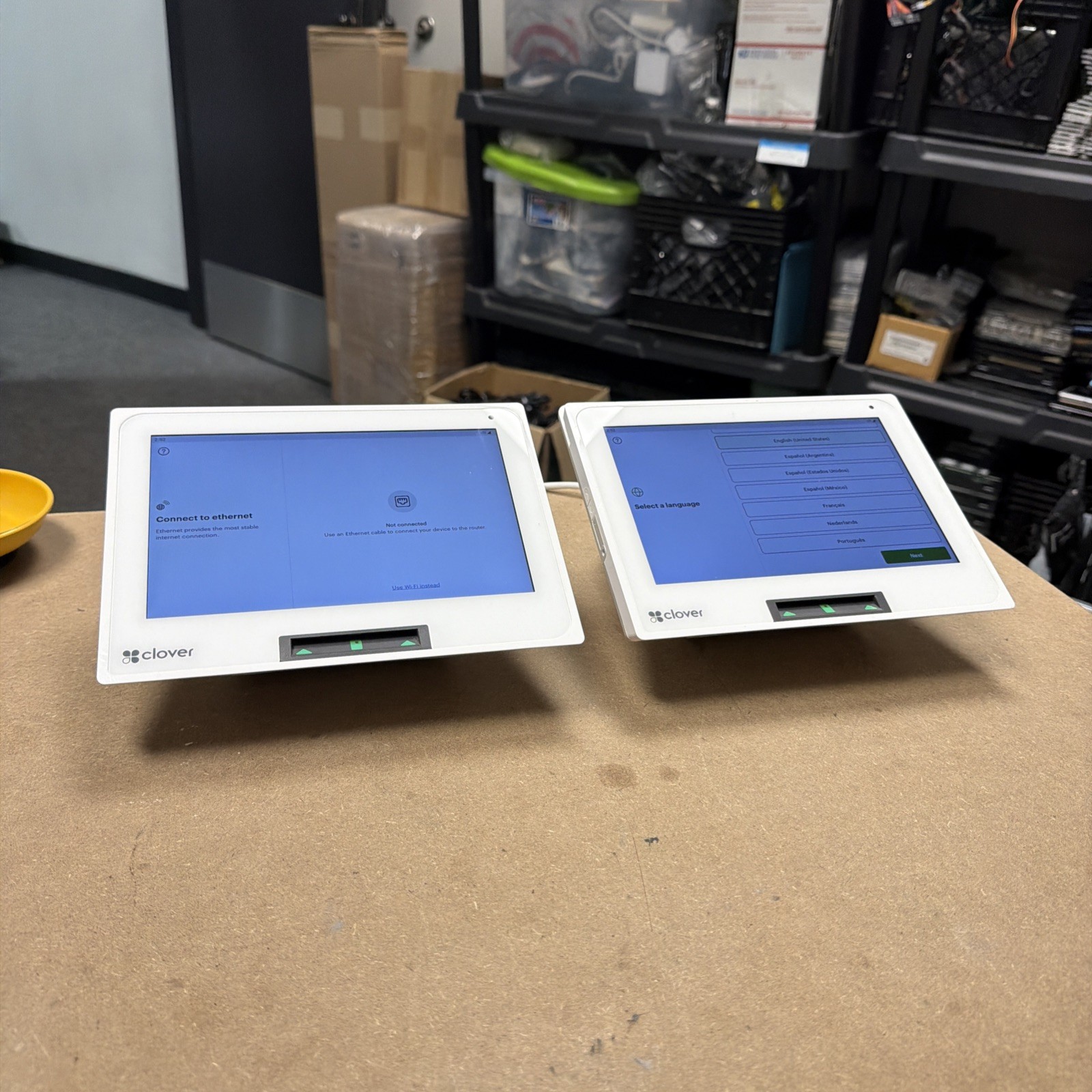 Lot of 2 Factory Reset Clover Mini Wi-Fi C305 Point of Sale System w/ Hub + PSU