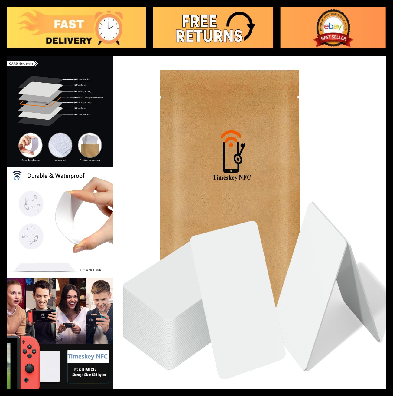 50pcs NFC Tags Ntag215 Blank Business Cards Programmable for iPhone & All NFC De