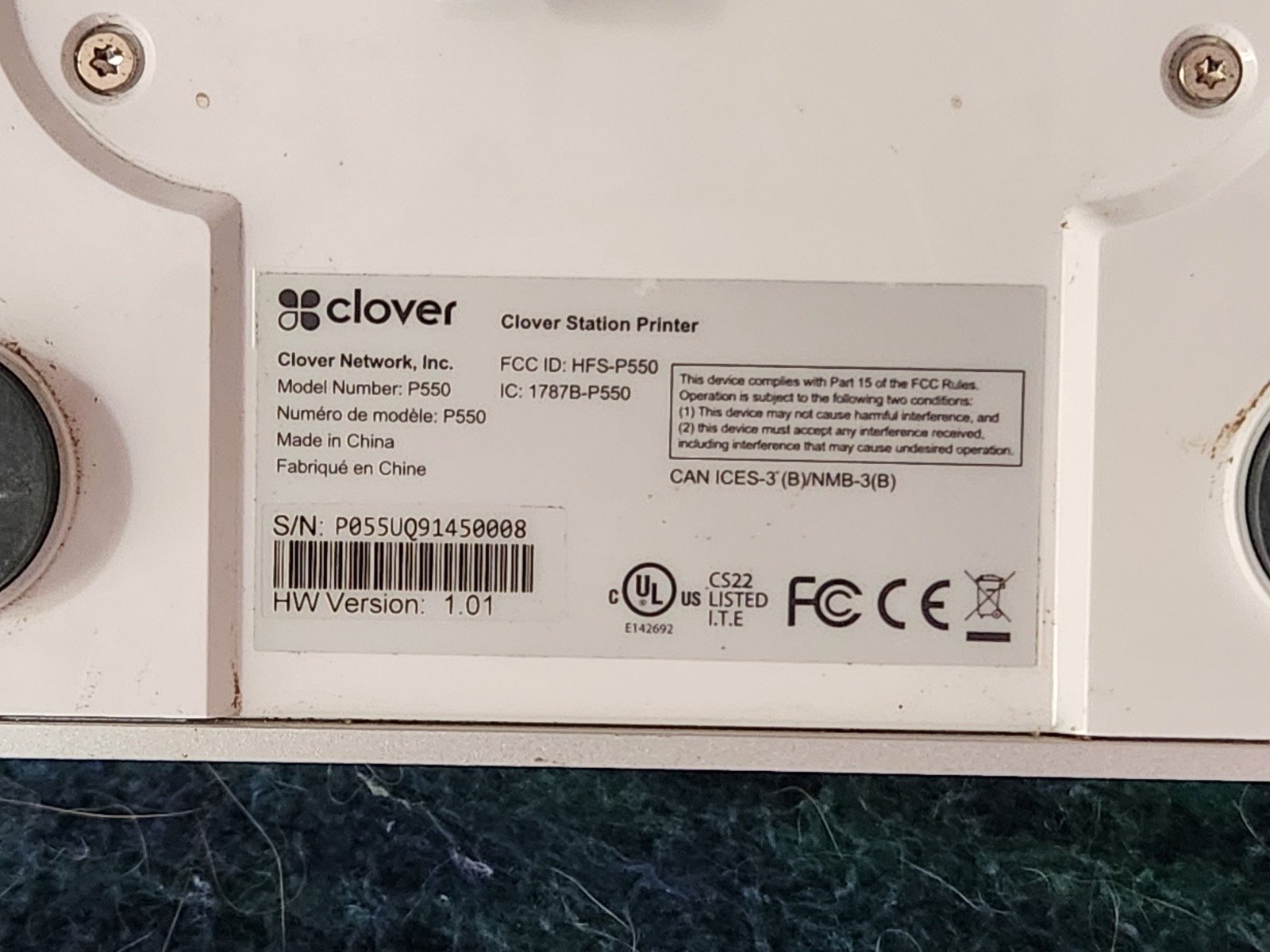 Clover Station C500 Point of Sale System With P550 Printer And Hub. Works