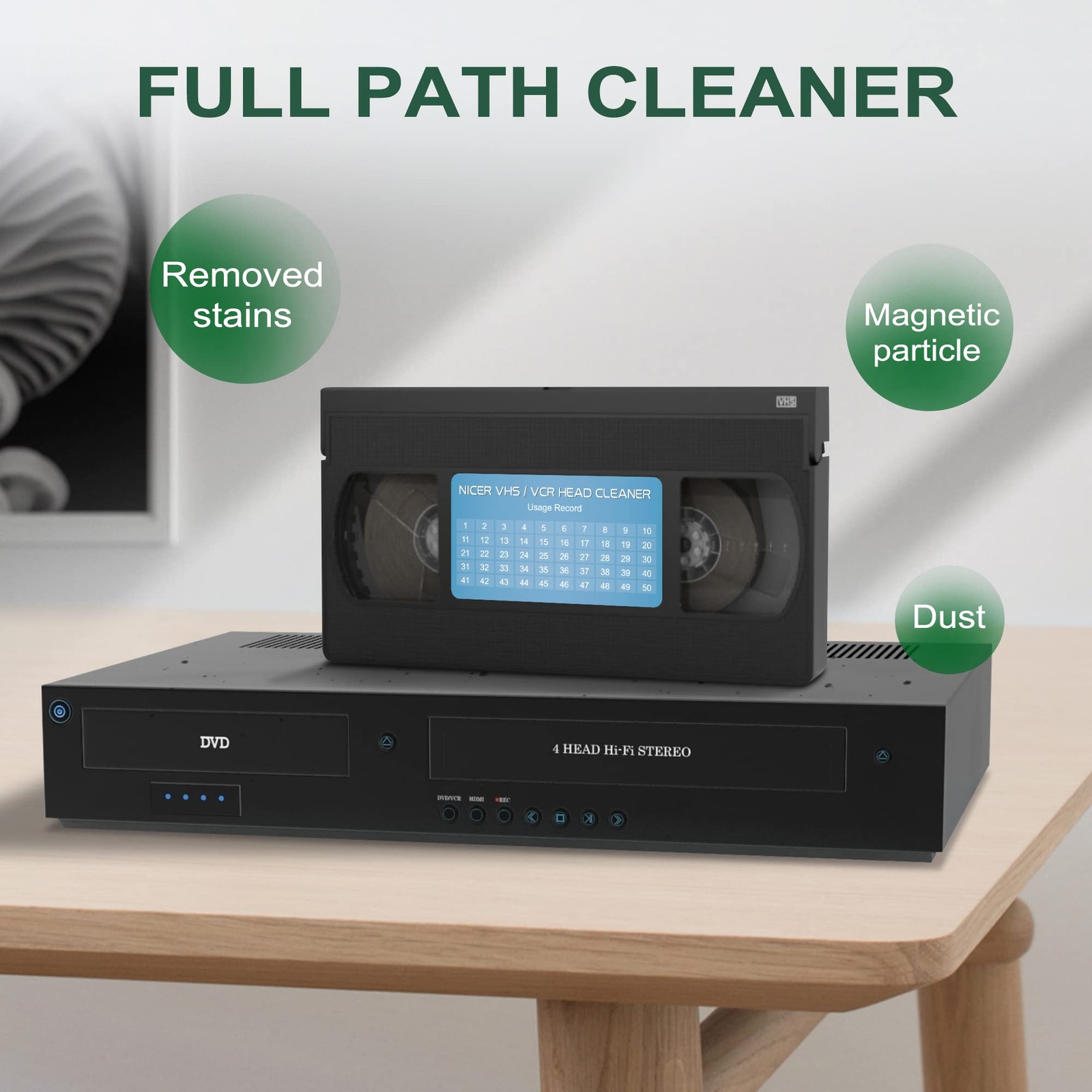 Nicer VCR Head Cleaner for VHS Players, Video Tape, Blue
