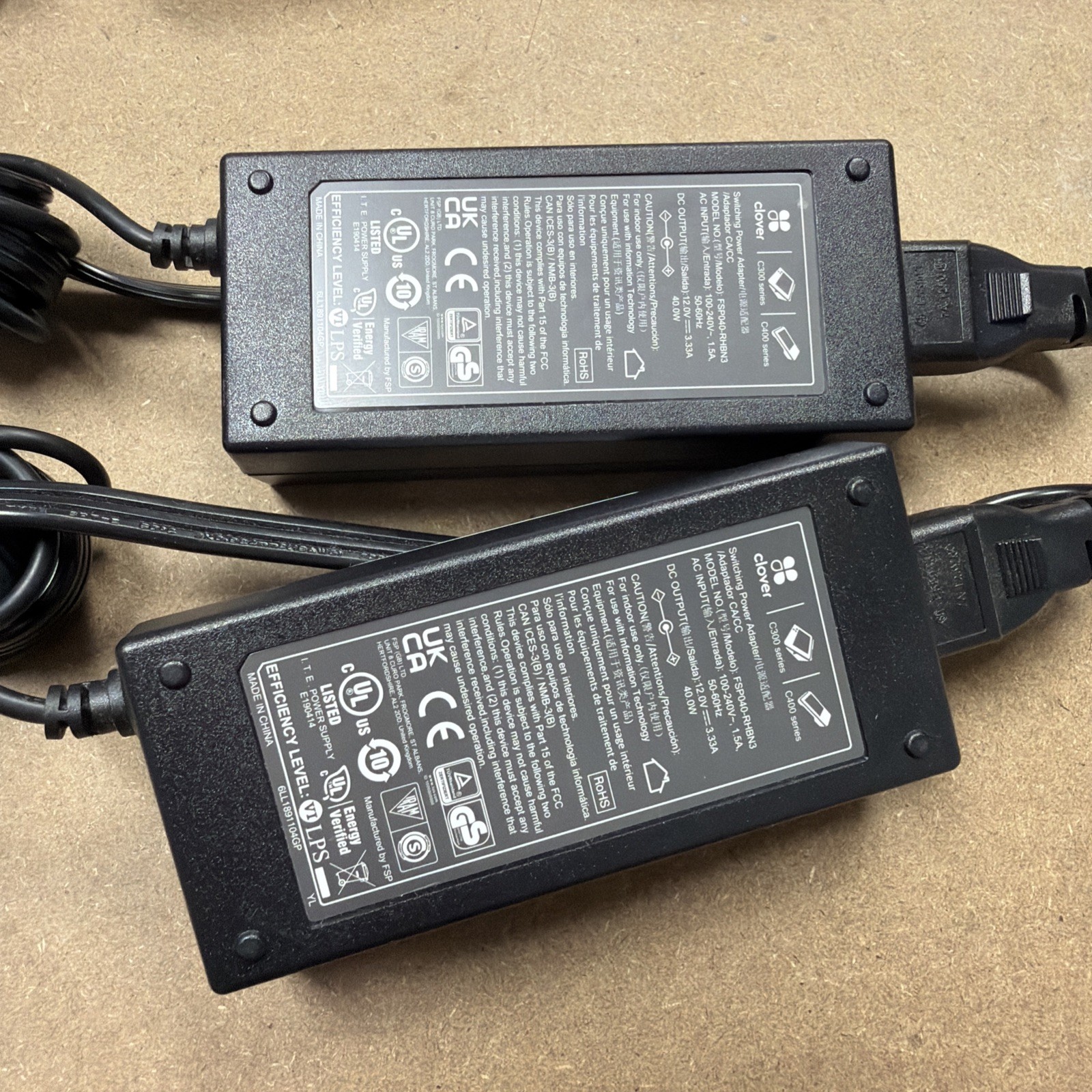 Lot of 2 Factory Reset Clover Mini Wi-Fi C305 Point of Sale System w/ Hub + PSU