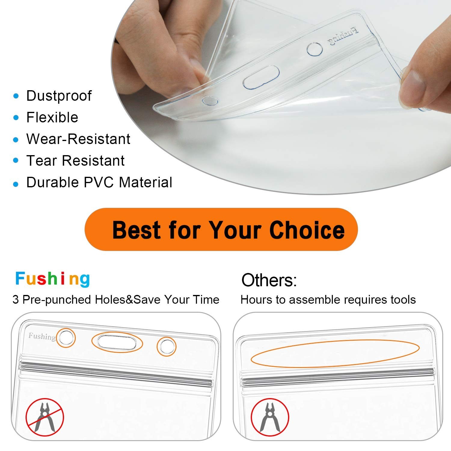 Fushing 500 Pcs Clear Plastic Horizontal Name Tag Badge ID Card Holders