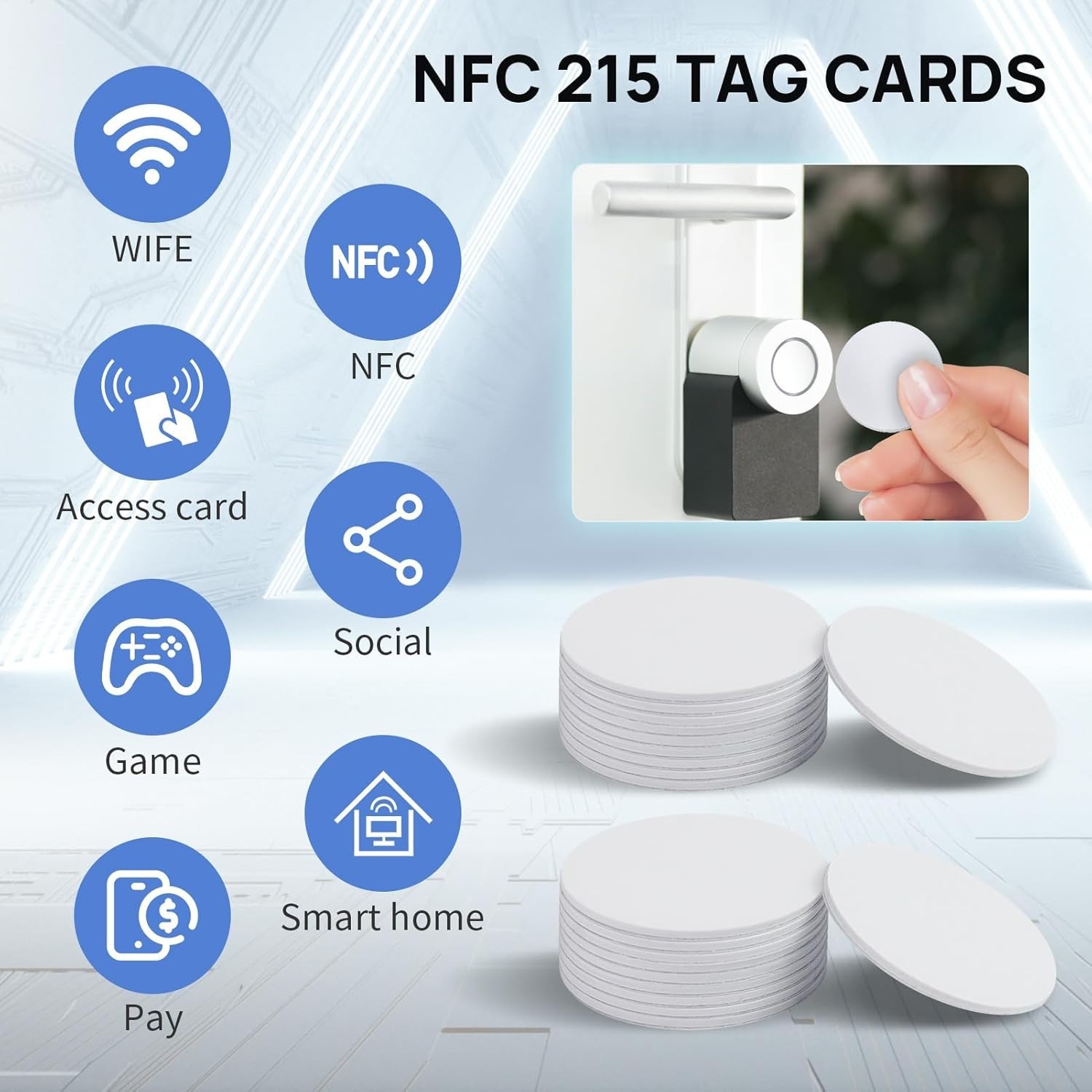 20 Pcs NFC Stickers – 25mm Rewritable Tags with Easy Adhesive Backing