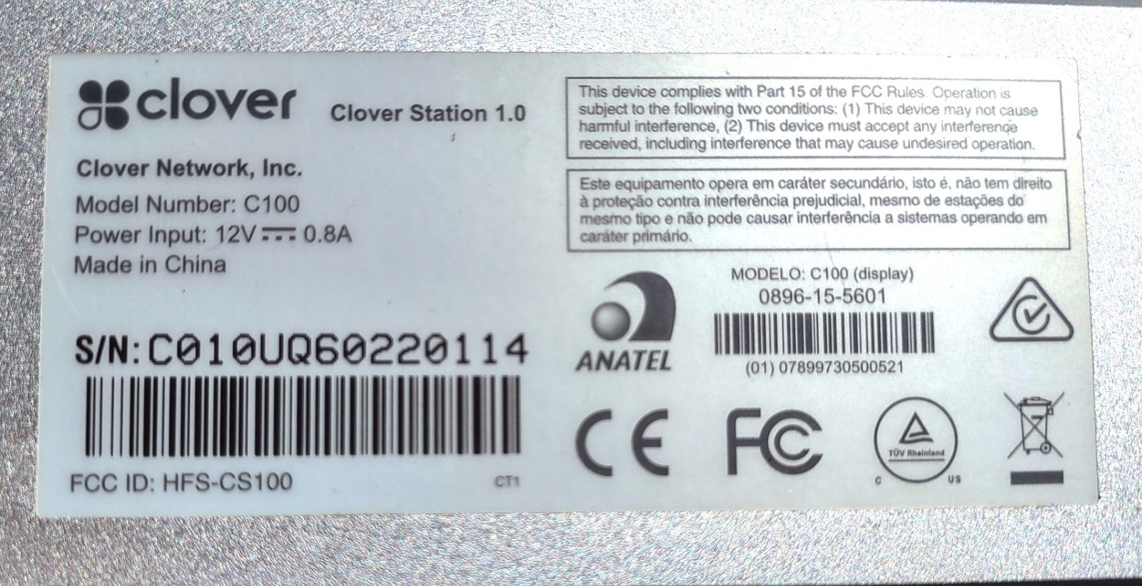 Clover Station 1.0 Model C100 POS Tablet Touchscreen Terminal For Parts
