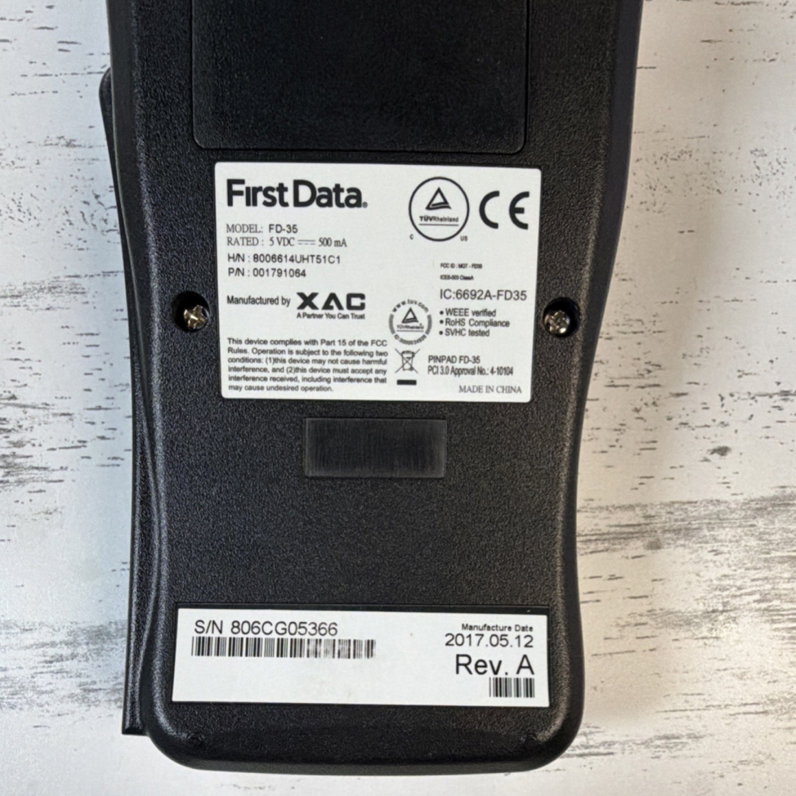First Data FD-35 Wired Credit Card Terminal, Model FD-35, MPN 001791064
