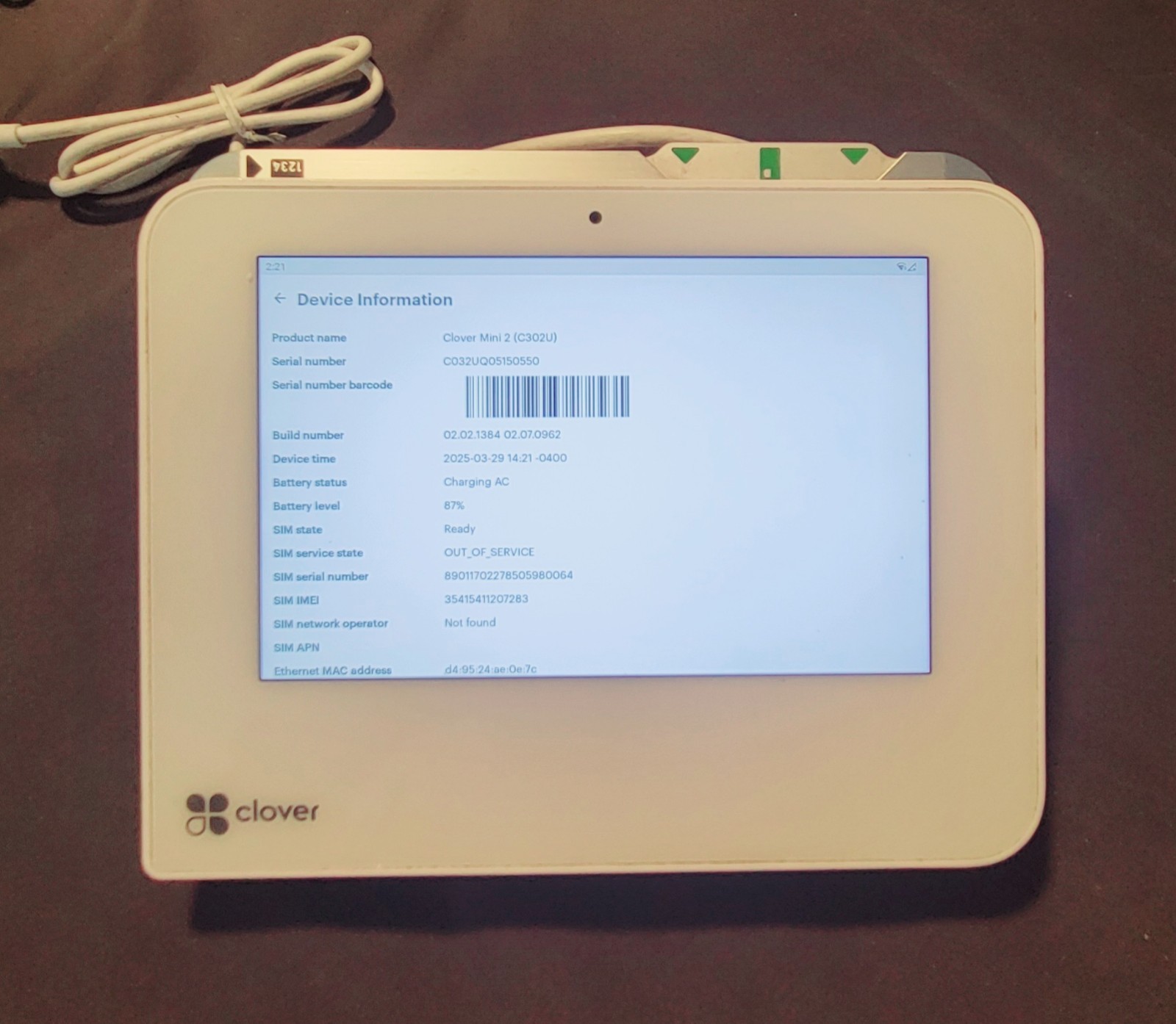 CLOVER Mini 2nd Generation C302U Credit Card Reader POS System Unlocked