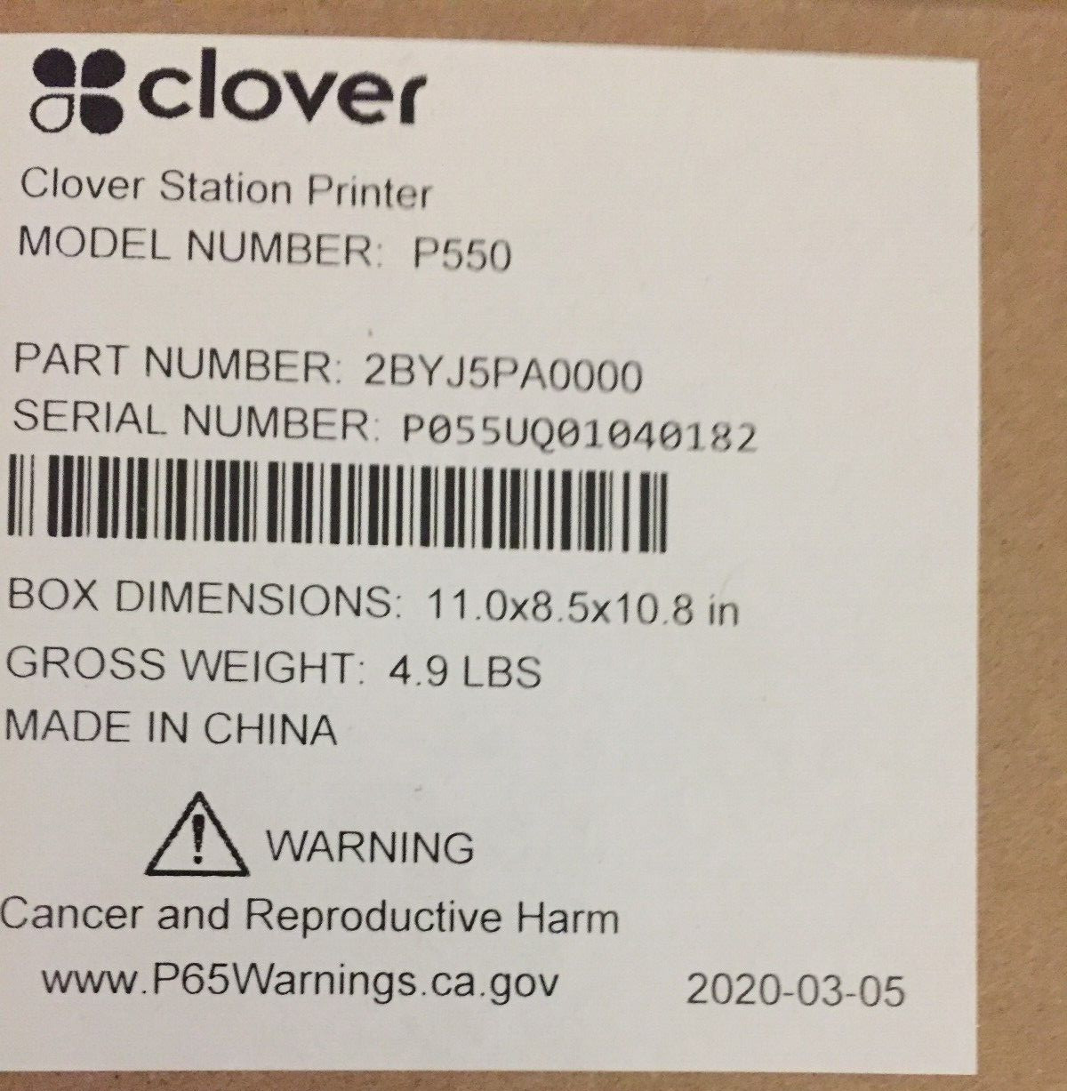 Clover Station P550 PRINTER – THERMAL PRINTER FOR CLOVER PRO 2018 SOLO