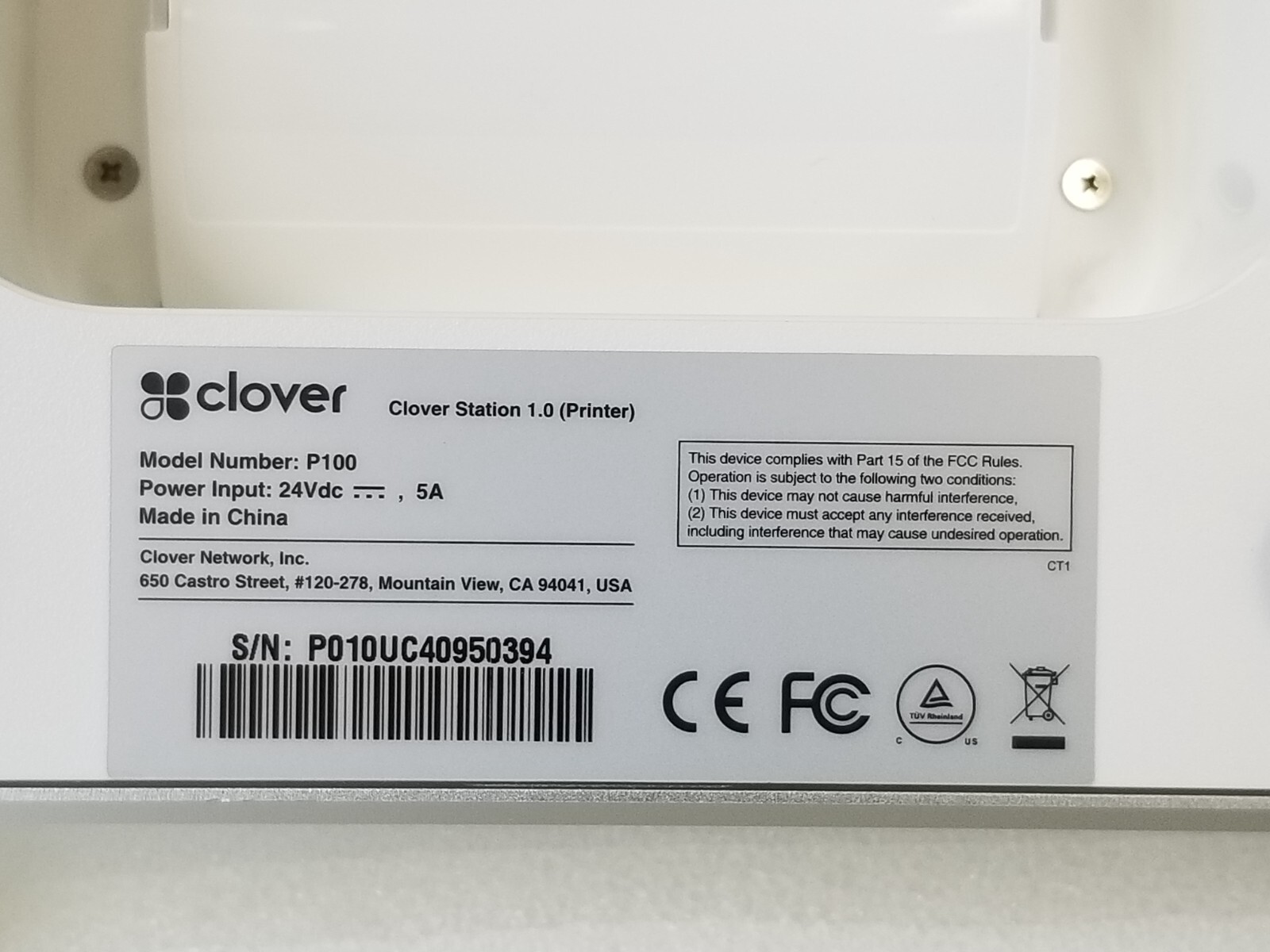 Clover C100 Station 1.0 Point of Sale POS System