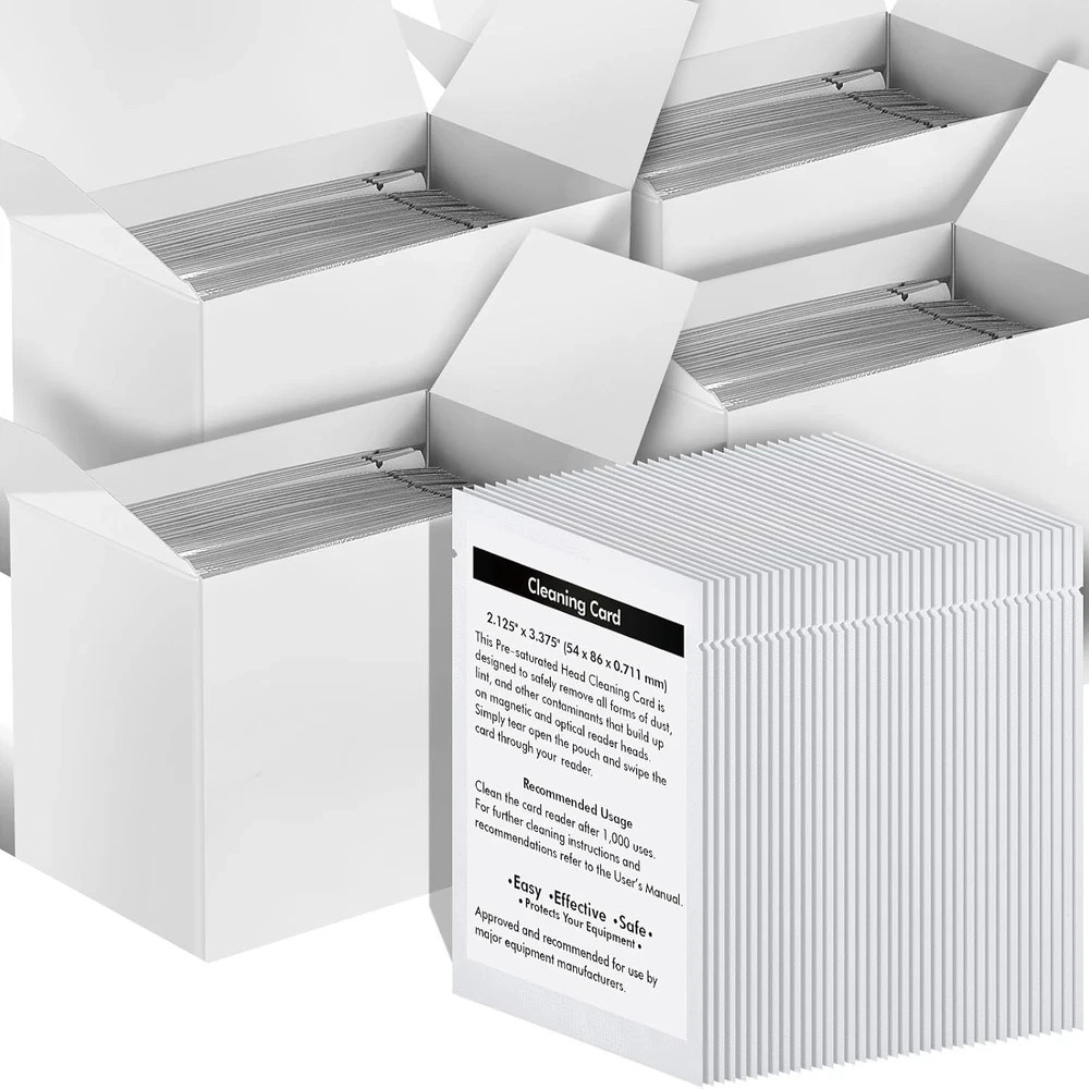 200 Pcs Dual-Sided Credit Card Reader Cleaning Cards for POS & Scanners