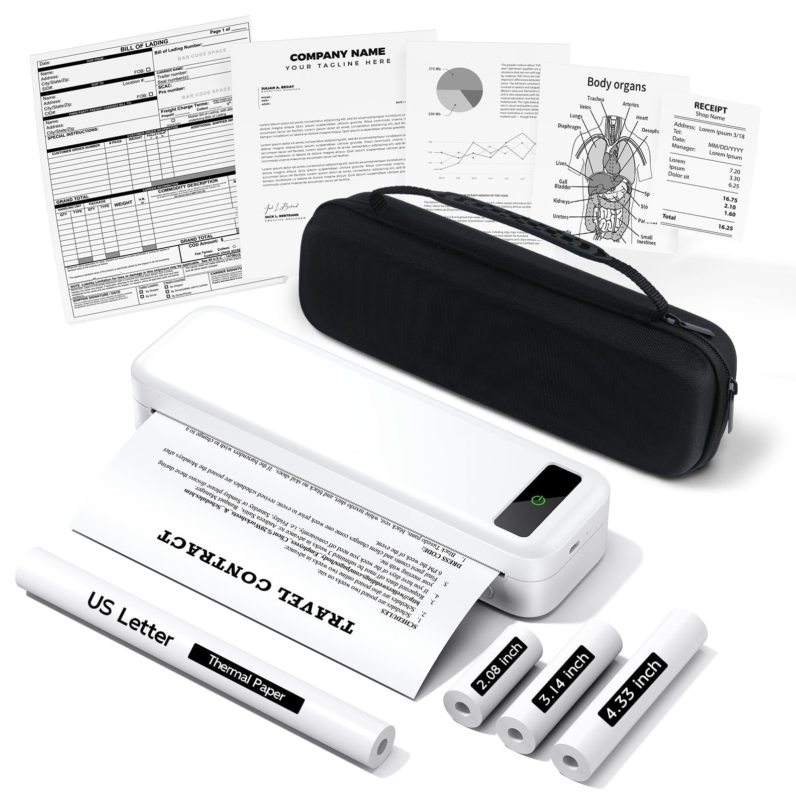 Portable Printers Wireless for Travel, A285M Bluetooth Inkless Thermal Printe…