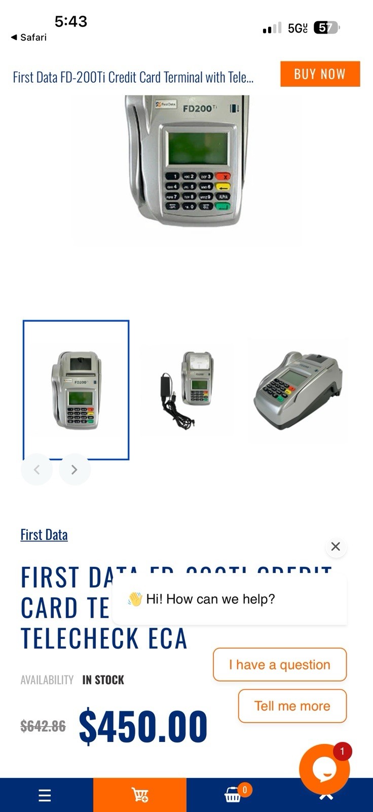 First Data FD200ti *** (no power adapter) POS Untested