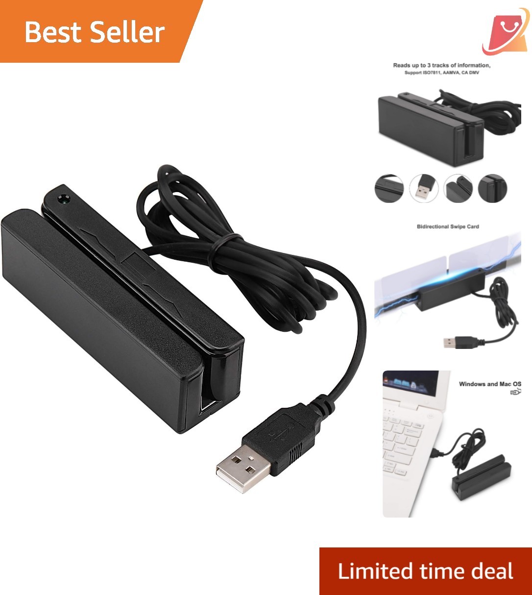 USB Magnetic Card Reader 3 Tracks Mini Smart Card Swipe Compatible with Windows