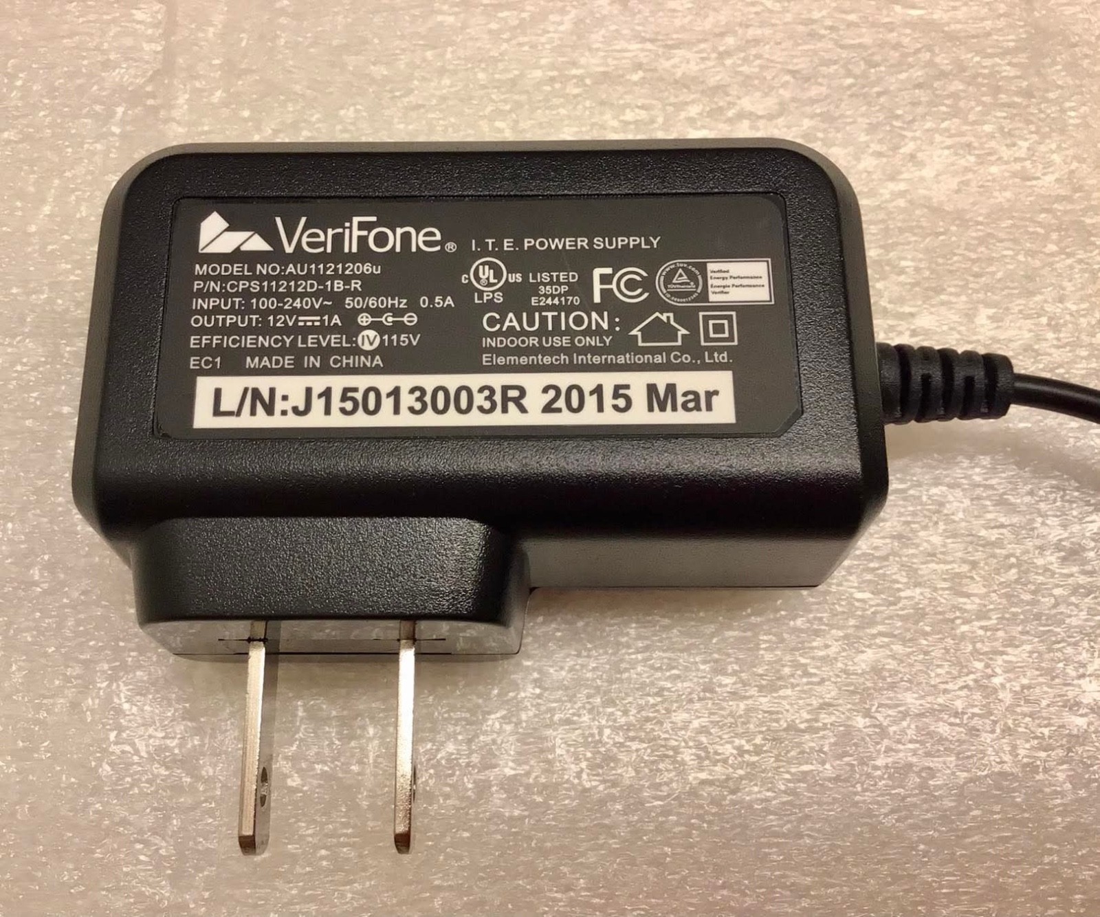 VeriFone 12V Power Supply, MX915 MX925, CPS11212-1C-R, Model AU1121206u ✨used✨