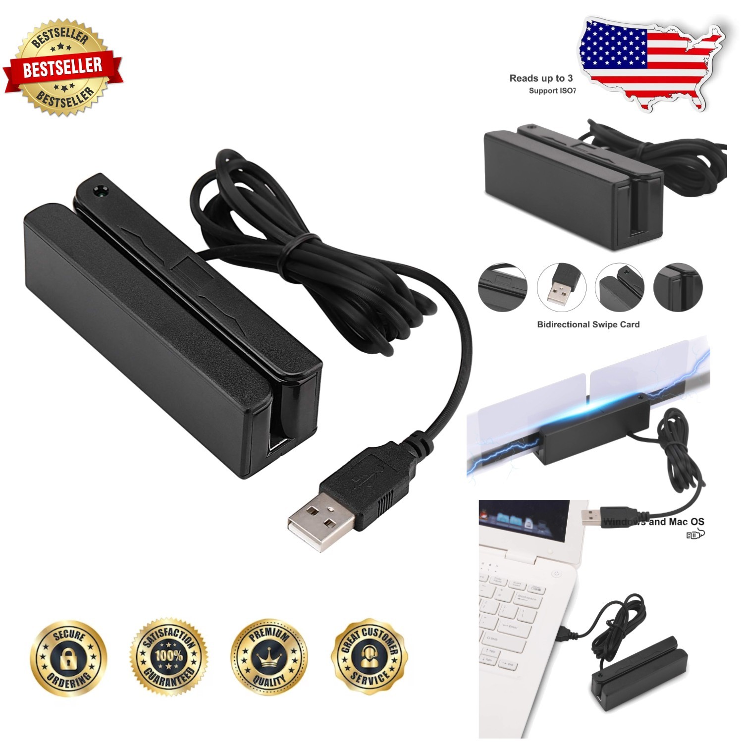 Smart USB Magnetic Card Reader MSR90 Reliable Laptop POS Black