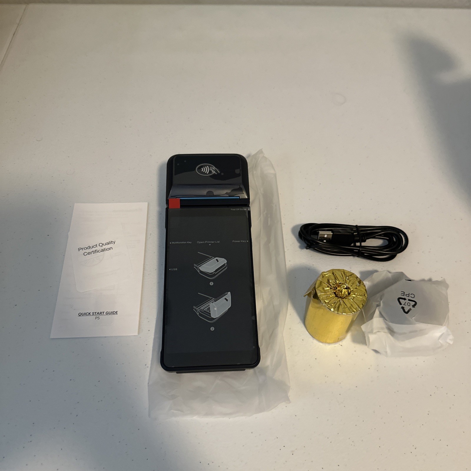 Wiseasy P5 Smart POS Terminal NFC Touchscreen Receipt Printer Android&AdapterNew