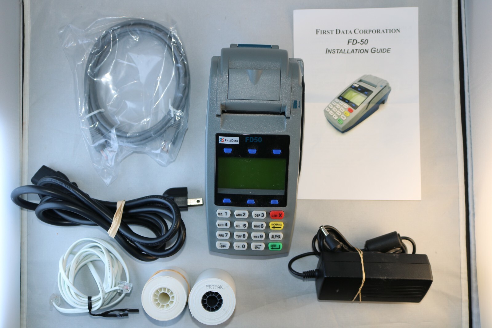 FIRST DATA FD50 PIN PAD CREDIT CARD READER IN BOX w PAPER TESTED
