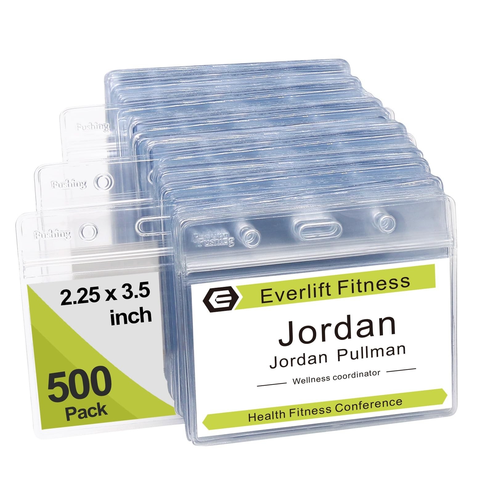 Fushing 500 Pcs Clear Plastic Horizontal Name Tag Badge ID Card Holders