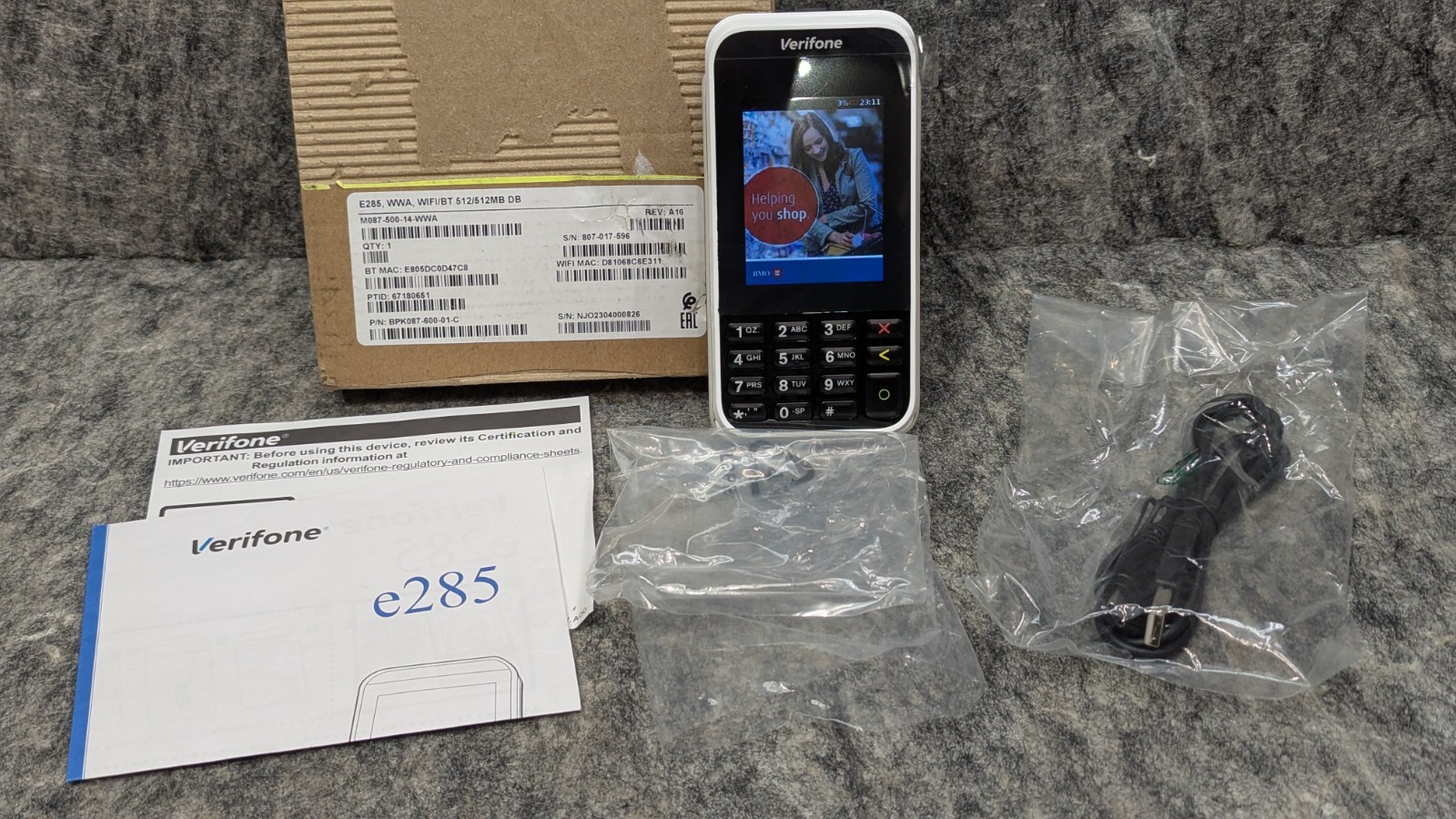 Verifone E285 M087-500-14-WWA Mobile Payment Device Wi-Fi/BT 512MB