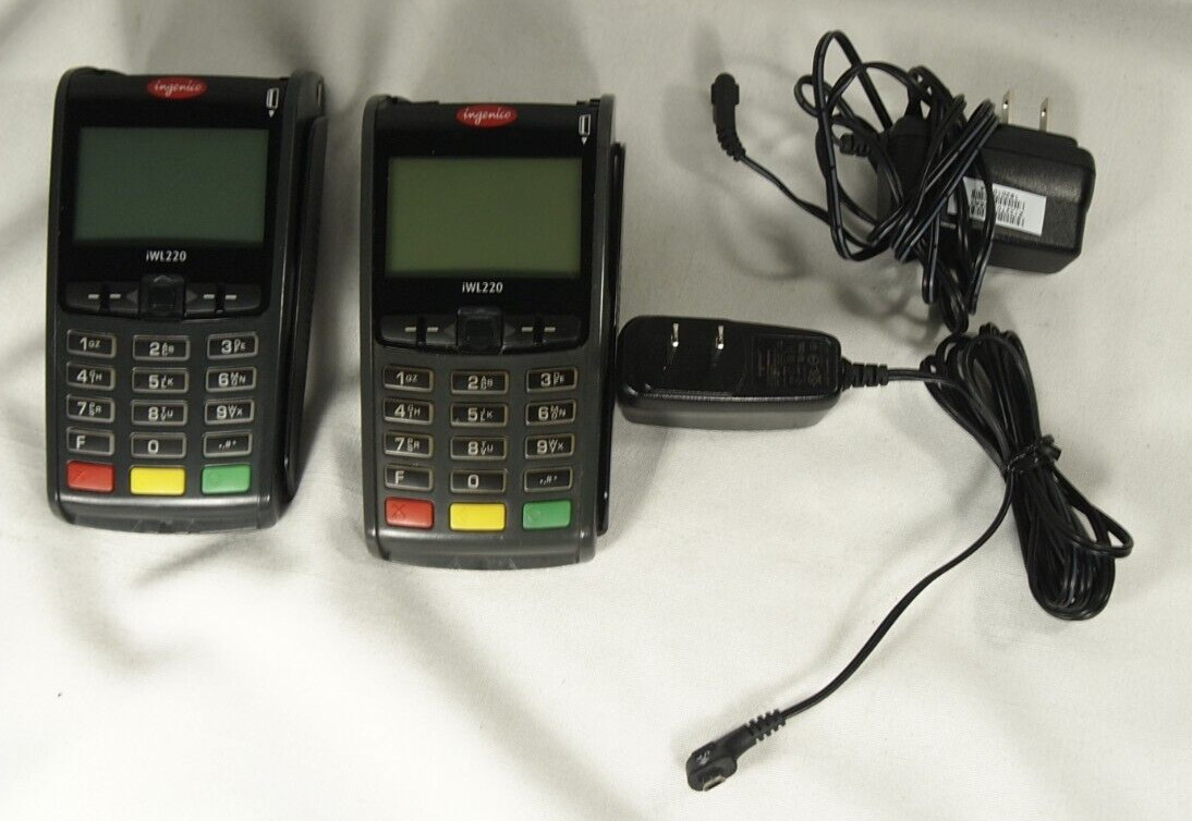 Lot 2 Ingenico iWL200 Card Terminal AsIs Parts or Repair Incomplete+Power Cables