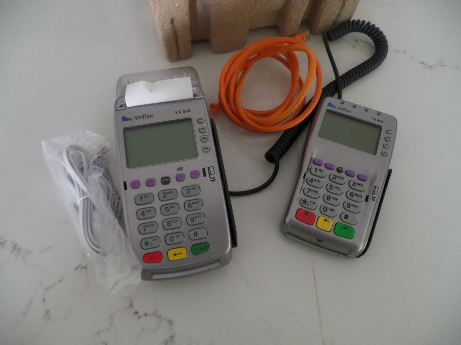 Lot of 2 VeriFone VX520 & VX805 Credit Card Payment Terminal Silver (NO Adapter)