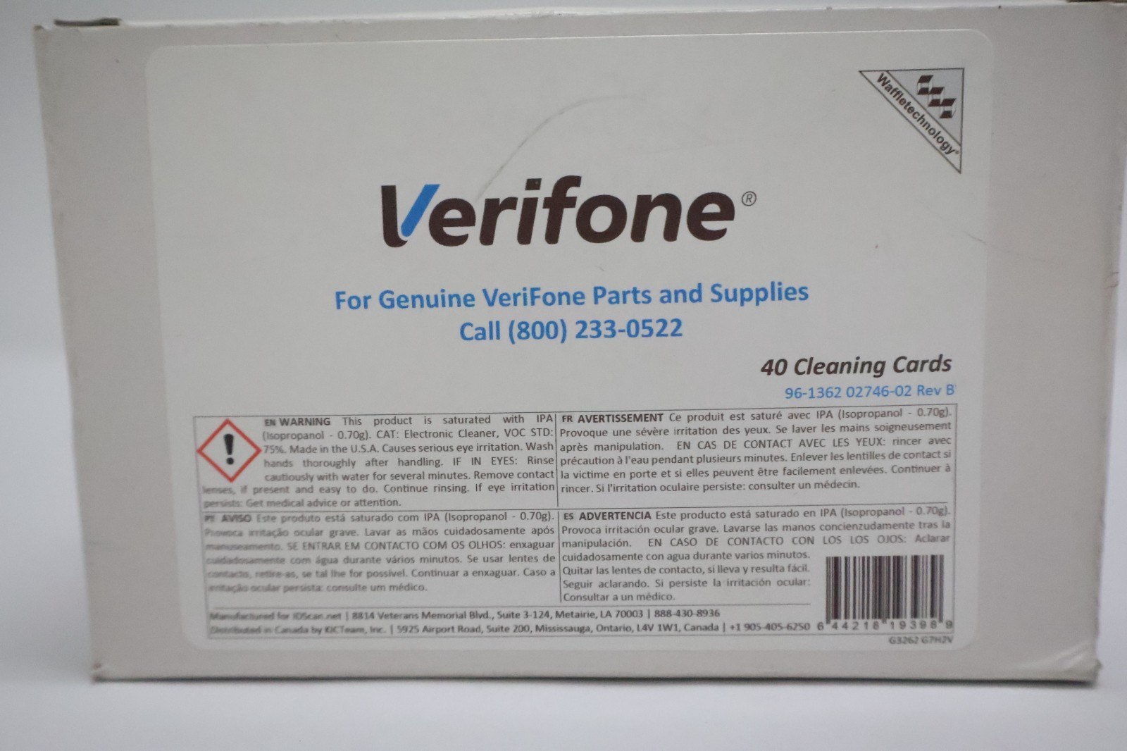 Waffletechnology Kicteam KWV-HSCB40 White Verifone Cleaning Card – (Pack of 32)