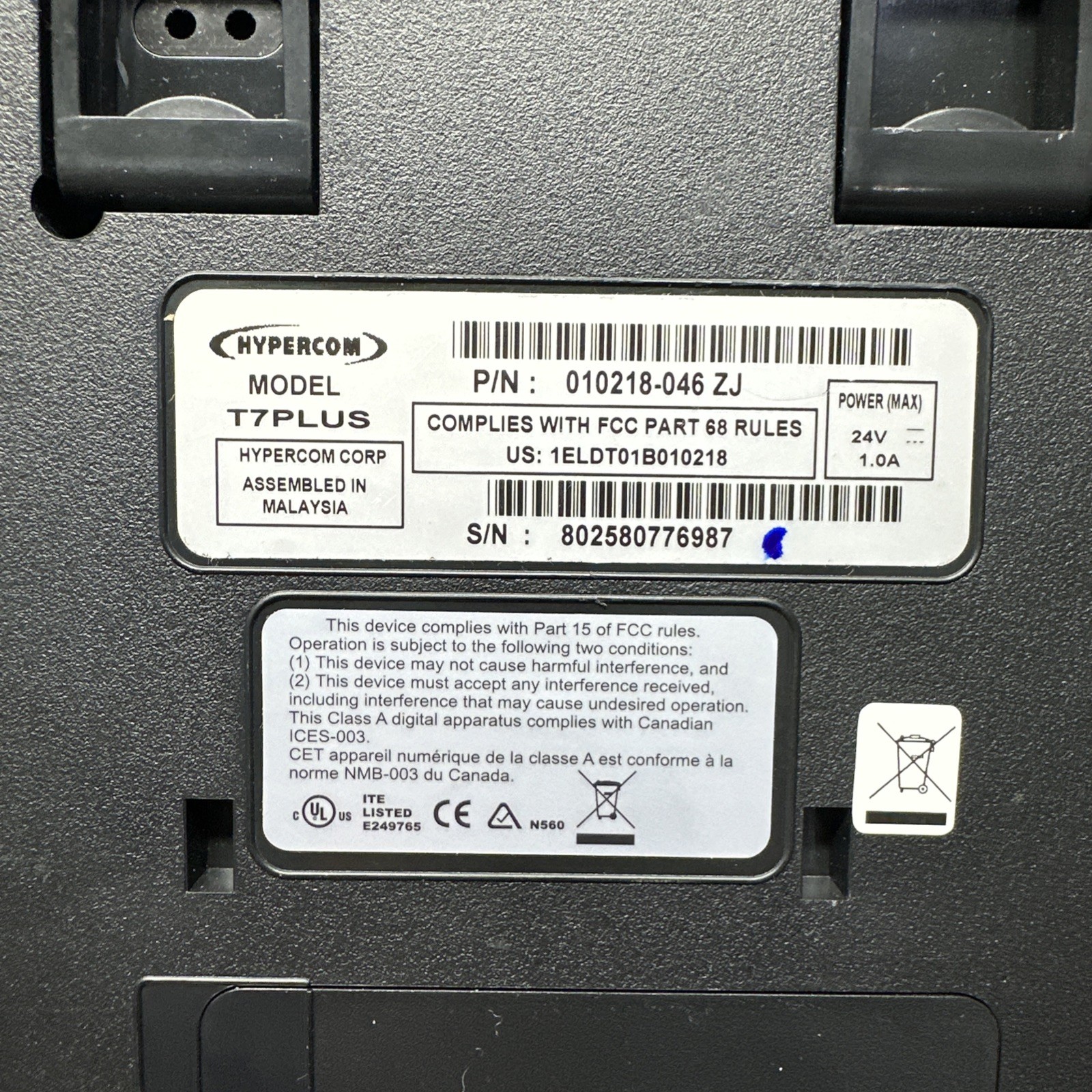 HYPERCOM T7Plus Credit Card Reader Terminal with Power Supply 010218-046 ZJ