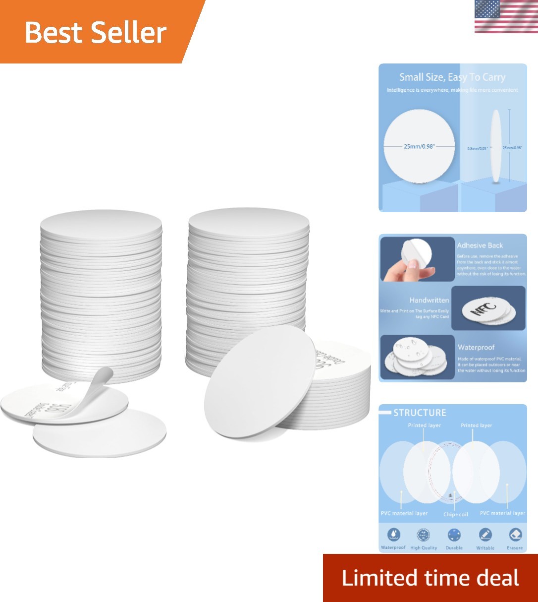 Adhesive NFC Coins – 50 Durable 25mm NTAG215 Tags, Perfect for Creative Uses