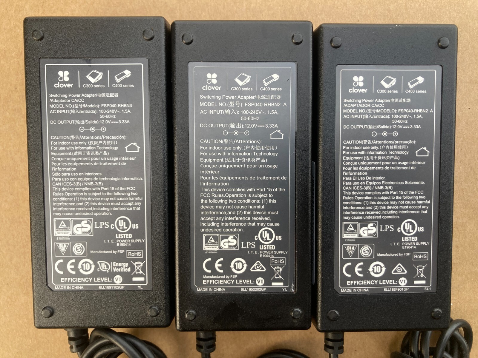 Lot of (3) CLOVER (2) FSP040-RHBN2 A, (1) FSP040-RHBN3. 12V 3.33A POWER SUPPLY.