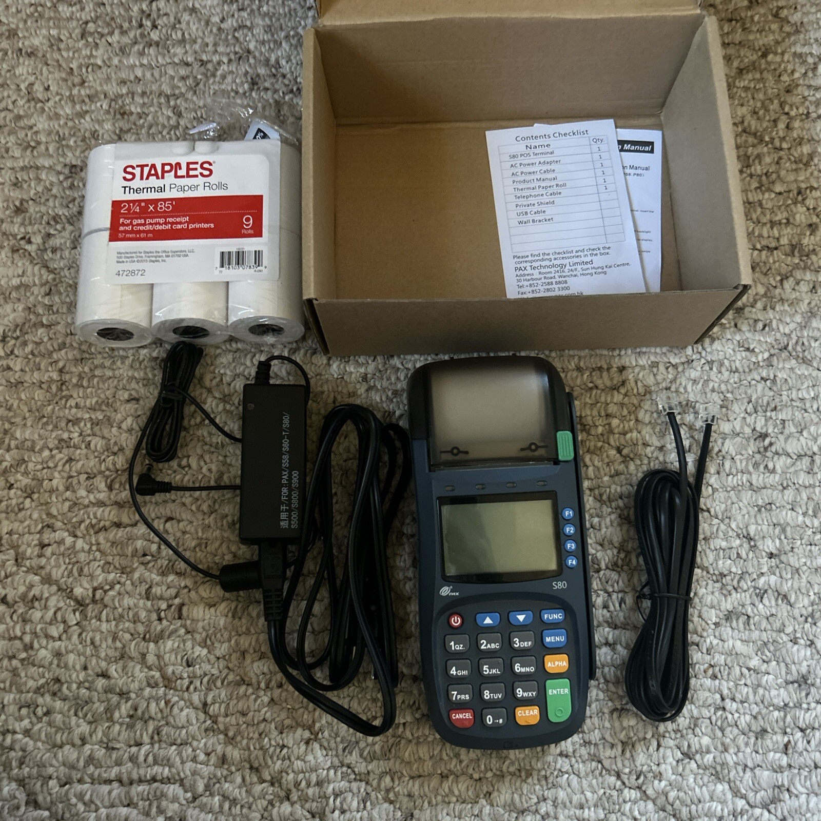 PAX S80 POS Credit Card Terminal Power Cord Thermal Paper Free Ship *READ *AS IS
