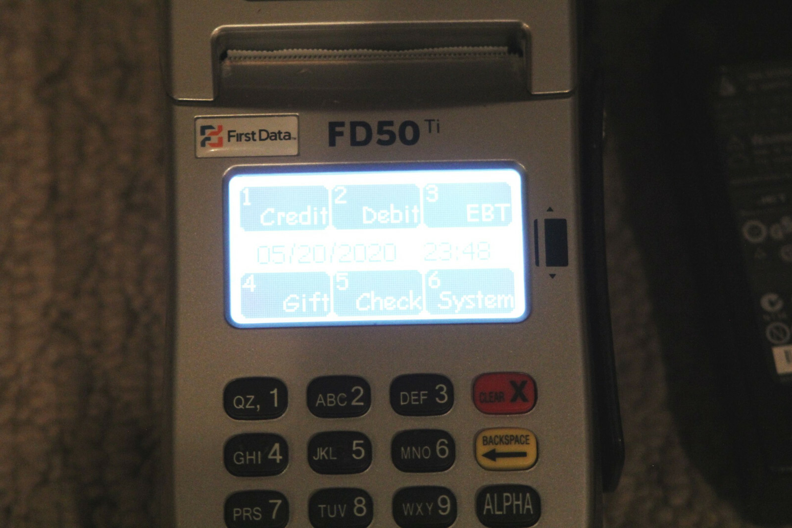 First Data FD-50Ti Credit Card Terminal + Printer 001689064 w/ OEM Power Supply