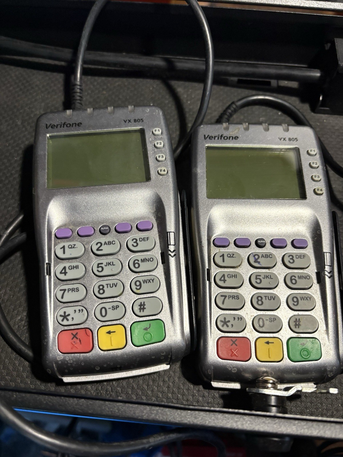 Lot of 3 Verifone VX 805 Credit Card Terminals – Power On – Password Locked
