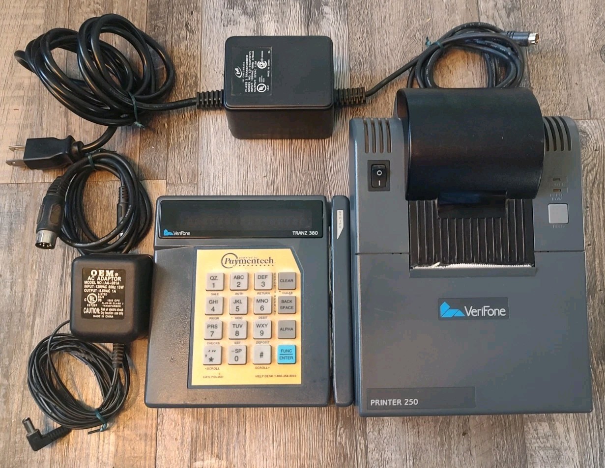 Verifone TRANZ 380 Credit Card Reader & Verifone Receipt Printer 250 With Cords