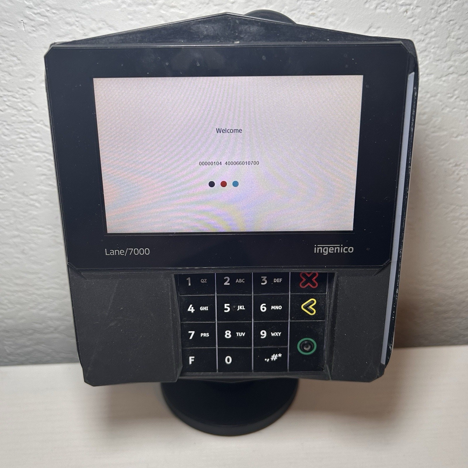 ingenico Lane/7000 Credit Card Terminal w/ USB Cable, Power Supply, And Stand