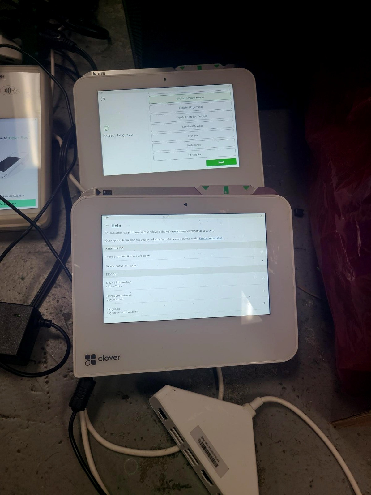 LARGE LOT of Clover Flex Wireless Card Payment Terminal w cradle, printer, & pow