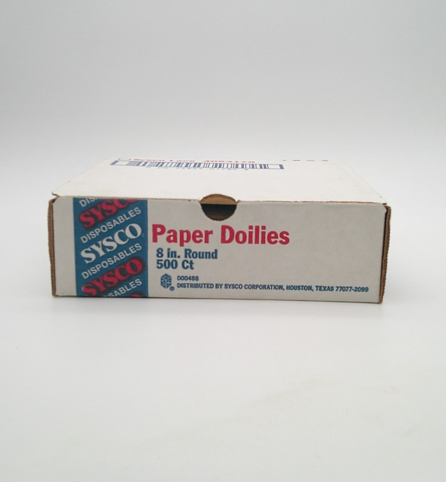 Sysco White Paper Lace Doilies 8 in. Round (500? Count) Opened Box