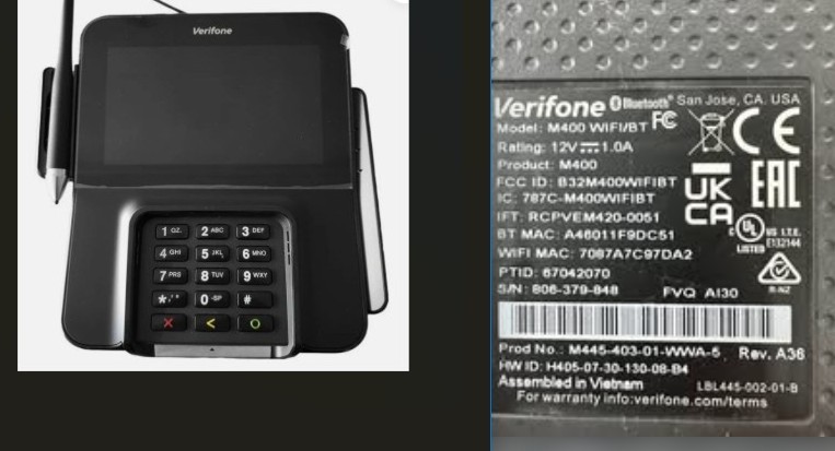 Verifone M400 WIFI/BT Credit Card Payment Terminal