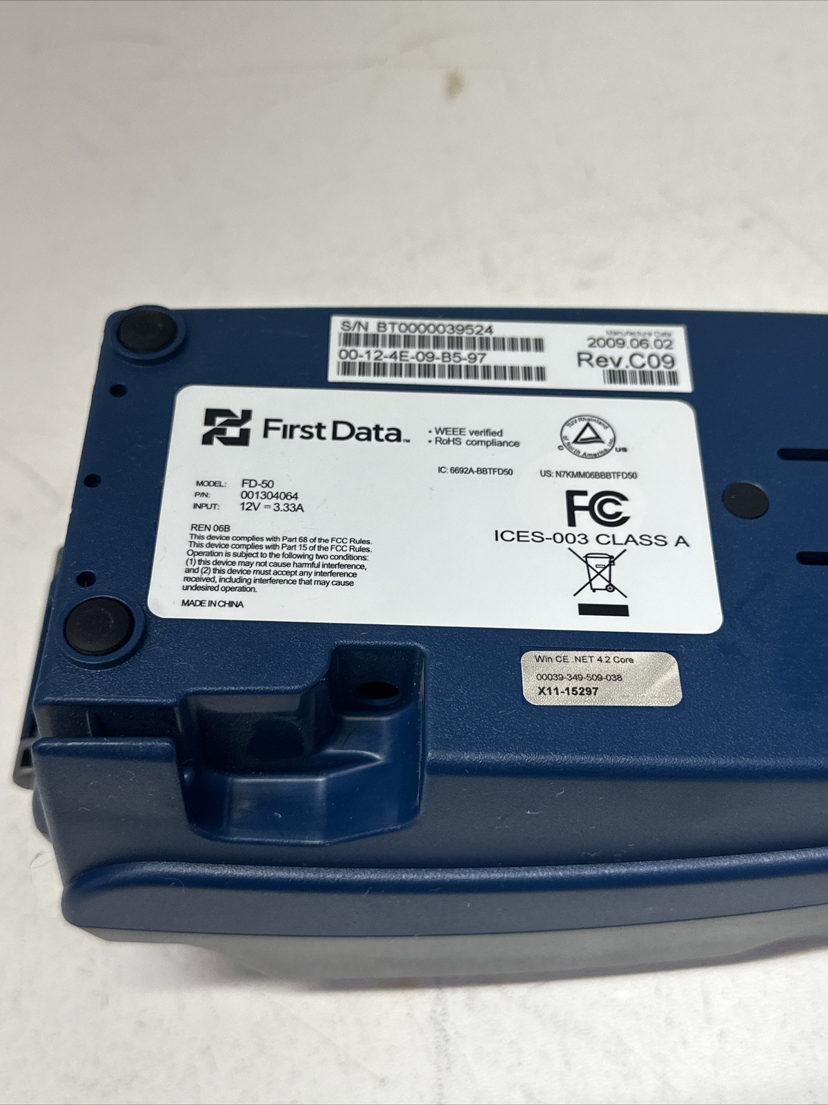 First Data FD50 Credit Card Terminal Wired With Power Supply