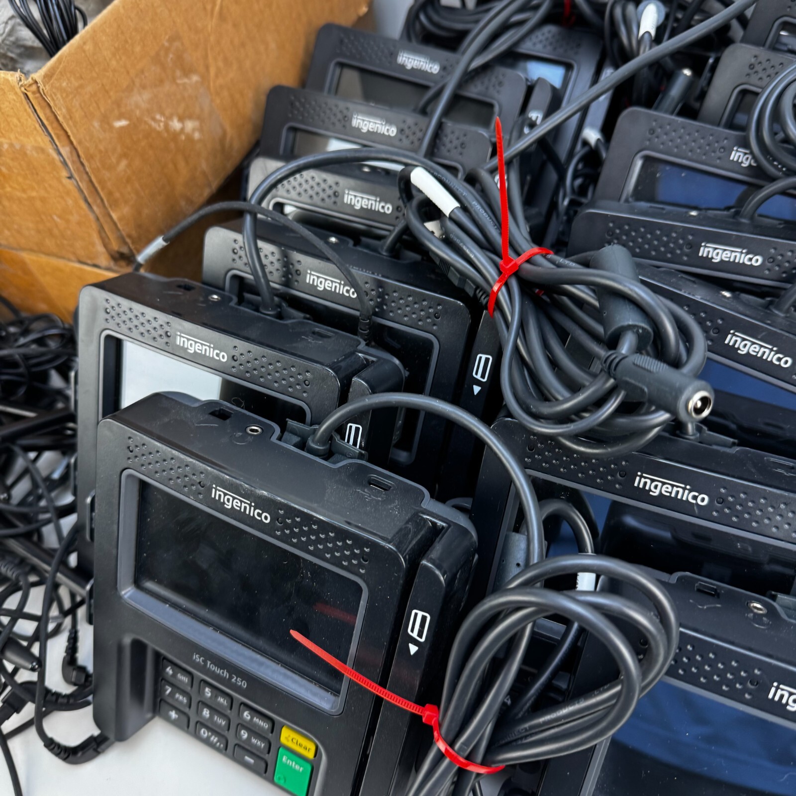 Lot of 22 Ingenico iSC Touch 250 Credit Card Machines w/ Power Supplies & Stylus