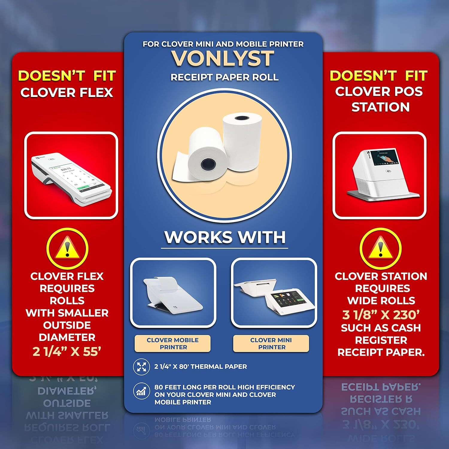 Receipt Paper For Clover Mini And Clover Mobile Thermal Printer 2 1/4 X