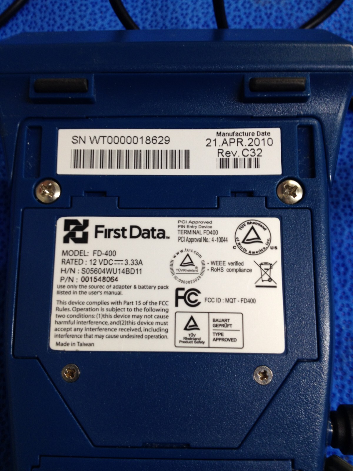 First Data FD 400 Credit Card Machine