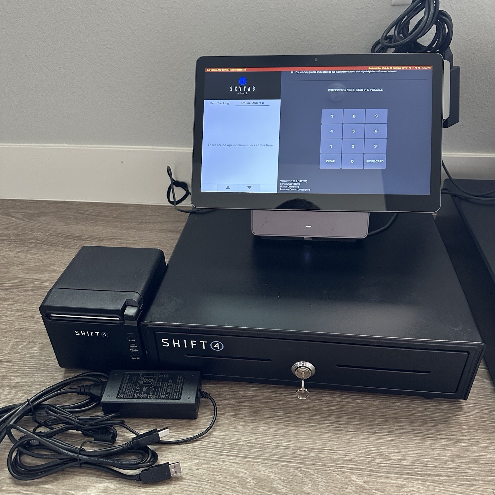 PAX Workstation L1400 Android POS, BTP-S80 Printer, Shift4 Skytab Cash Drawer