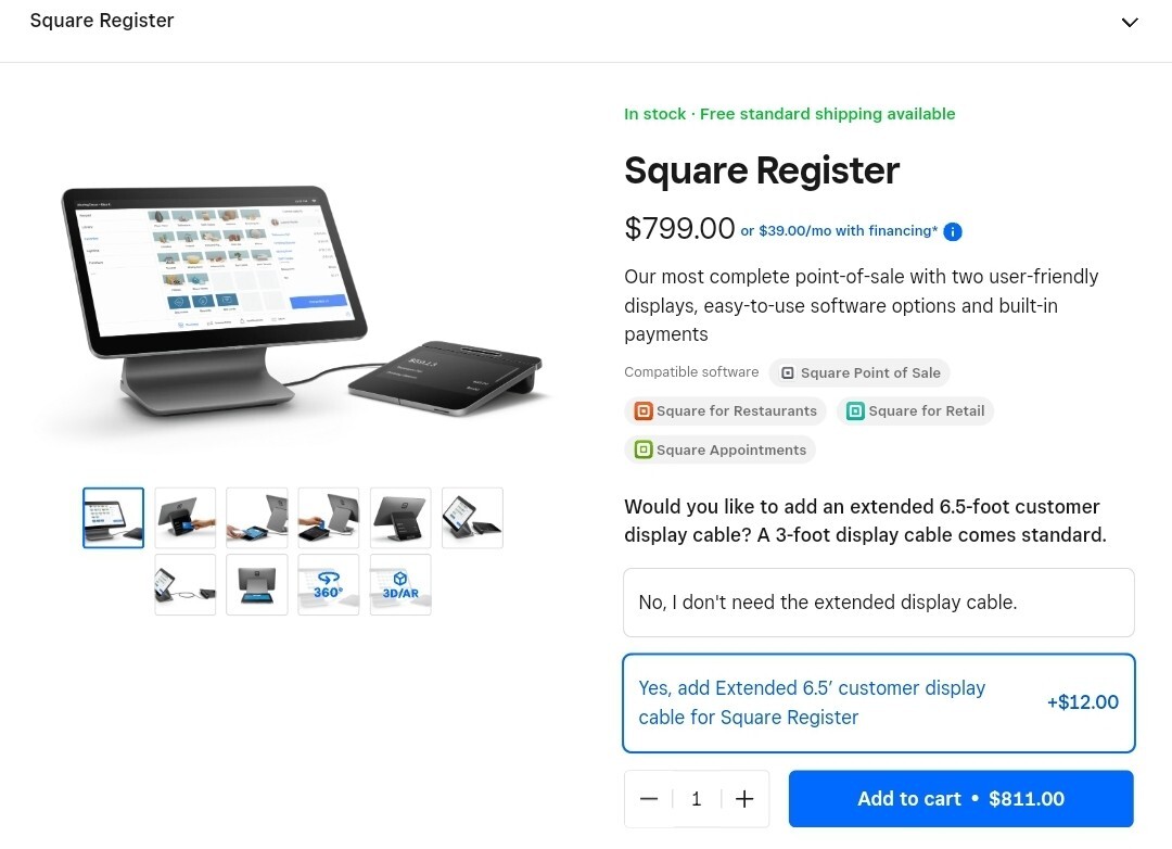 Square Register POS System With Printer Driven Drawer