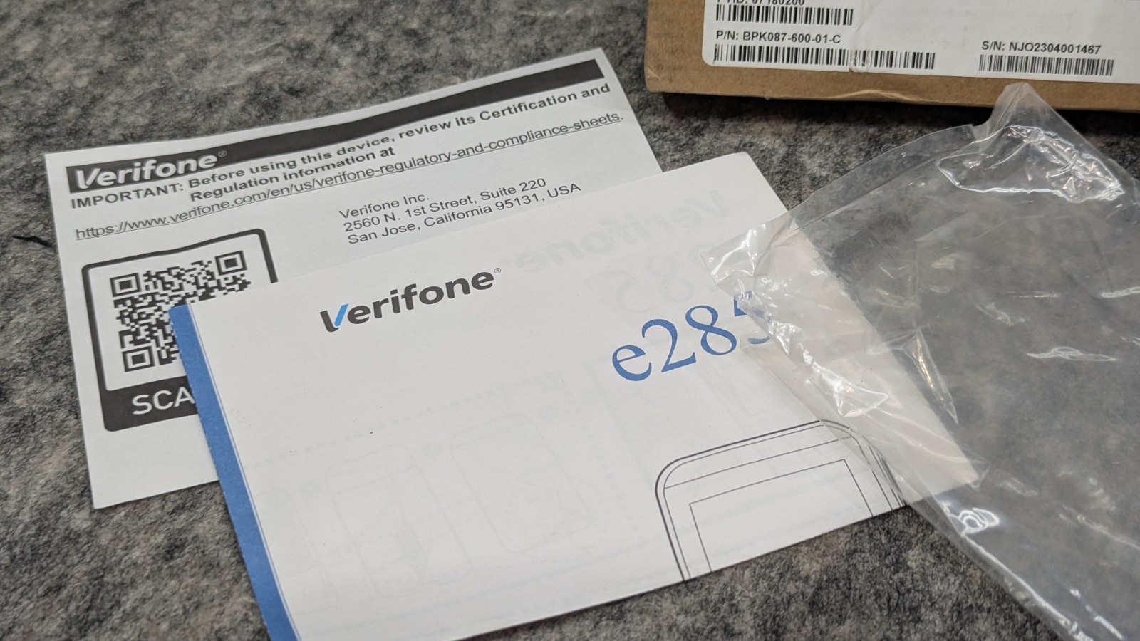 Verifone E285 M087-500-14-WWA Mobile Payment Device Wi-Fi/BT 512MB