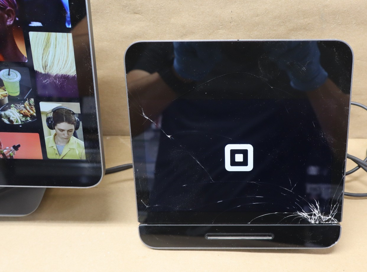 Square Register POS For Parts Repair Dual Screen Cracked AS-IS No Returns
