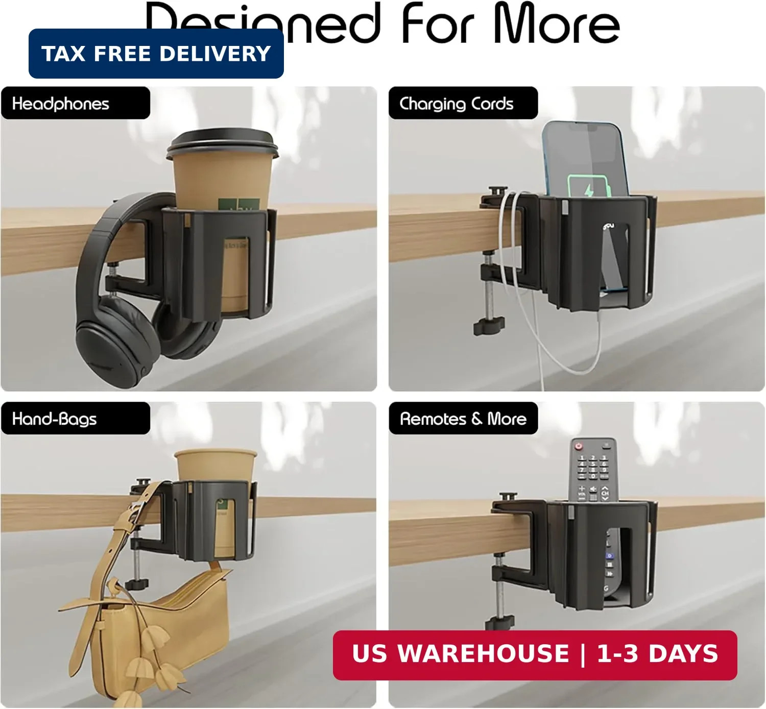Original Large Desk Cup Holder Clamp | Anti-Spill Mount, Multi-Directional Drink